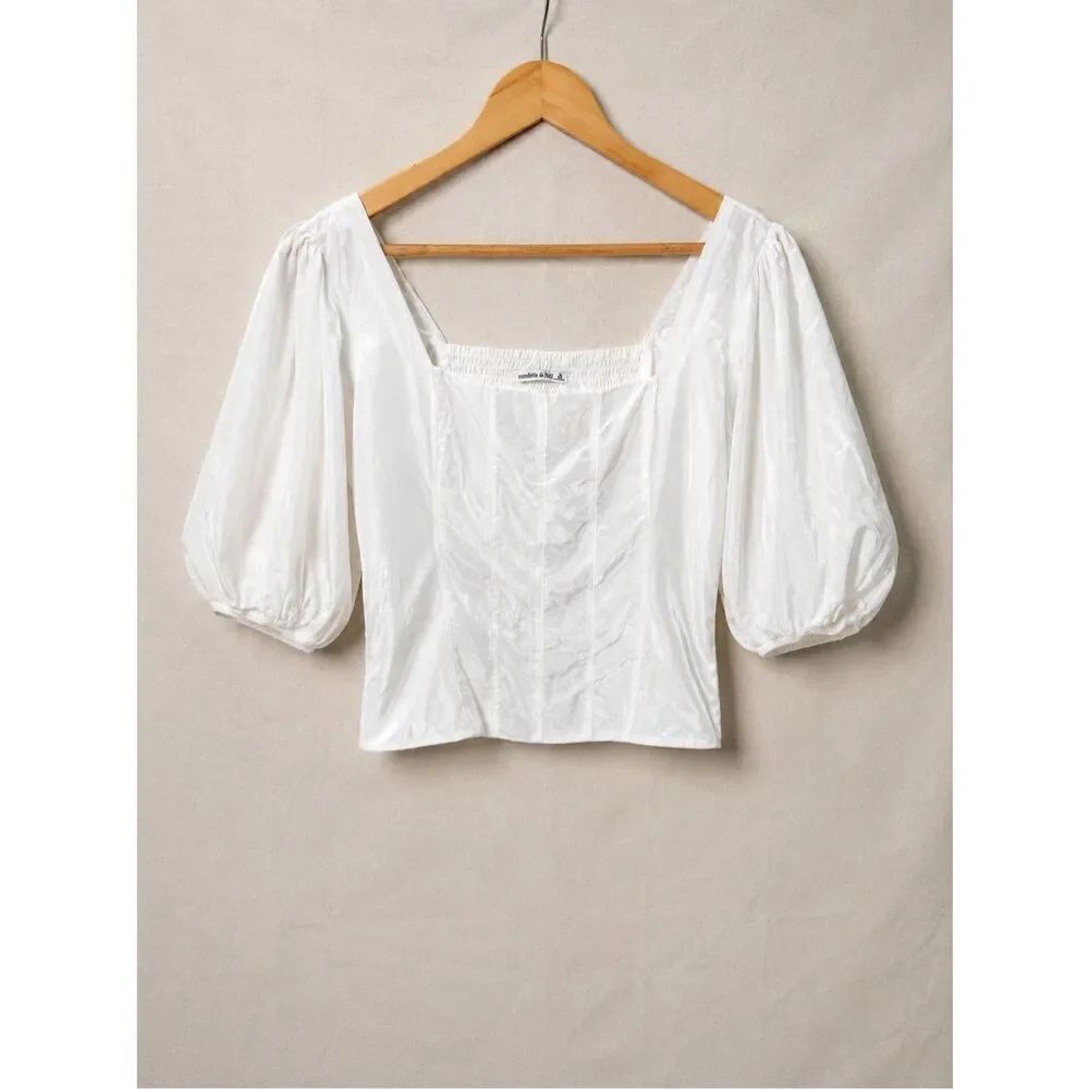 Abercrombie & Fitch White Puff Sleeve Corset Top Size M Cottagecore